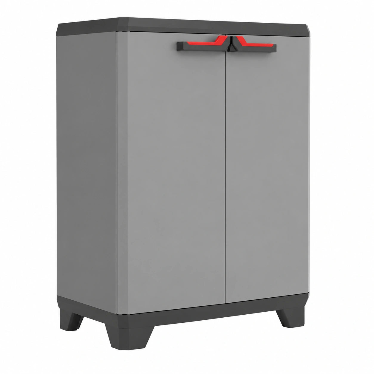 Keter Stilo Niedriger Kunststoffschrank mit Verstellboden, 68x39x90cm, Grau/Schwarz/Rot