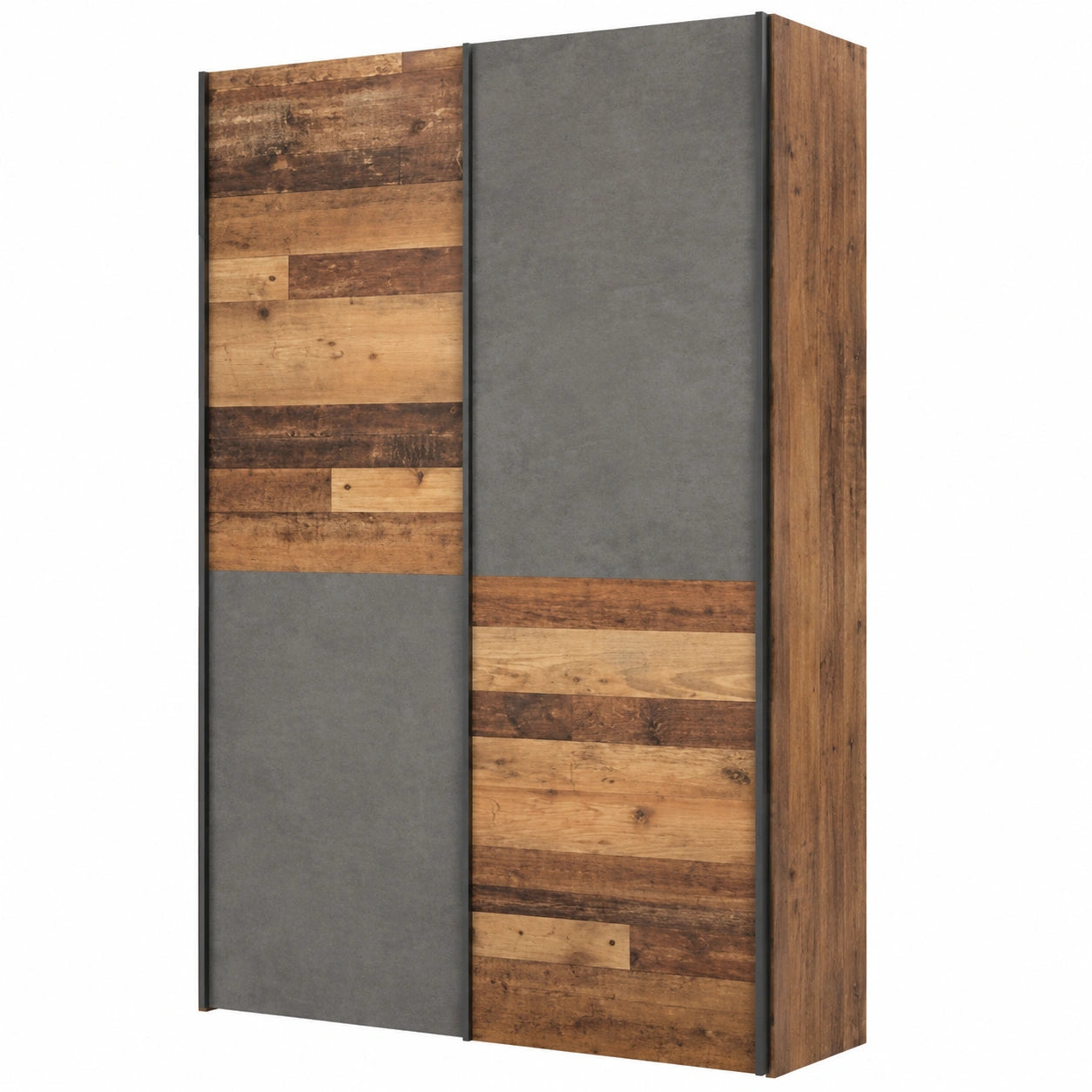 FORTE Ohio 40 Mehrzweckschrank 2-türig mit Einlegeböden, Holzdekor Vintage Retro Grau Betonoptik, 120x42x190,5 cm