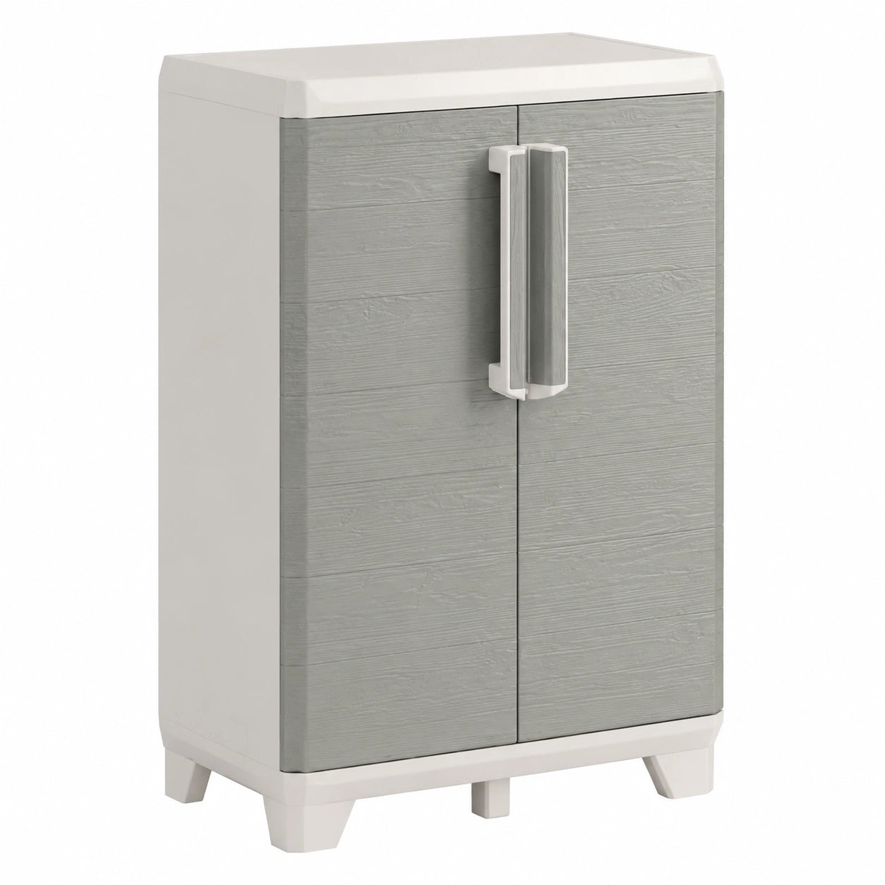 Keter Outdoor Kunststoffschrank, niedrig, Beige, 68x39x97 cm, inkl. verstellbarem Regalboden, UV-beständig