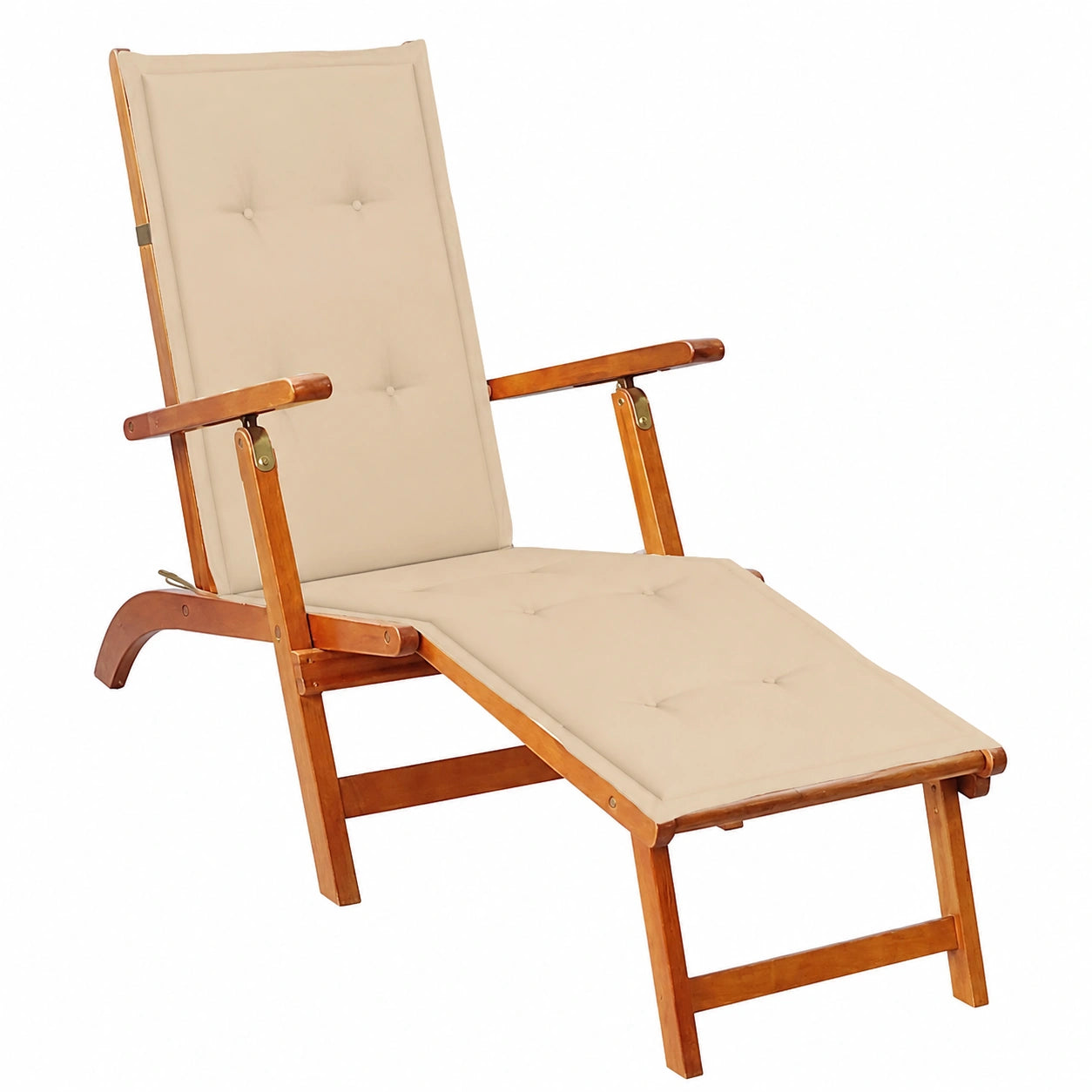 Ergonomischer Akazienholz-Liegestuhl mit verstellbarer Fußstütze, wetterfest und klappbar, inklusive Polster, für Garten und Balkon, 167x56x75 cm