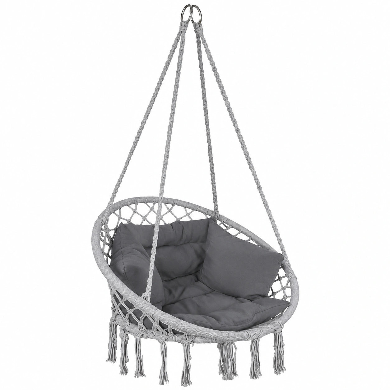 VOUNOT Hängesessel mit Kissen und Taschen, 80 cm breite Schaukel für drinnen und draußen, Grau