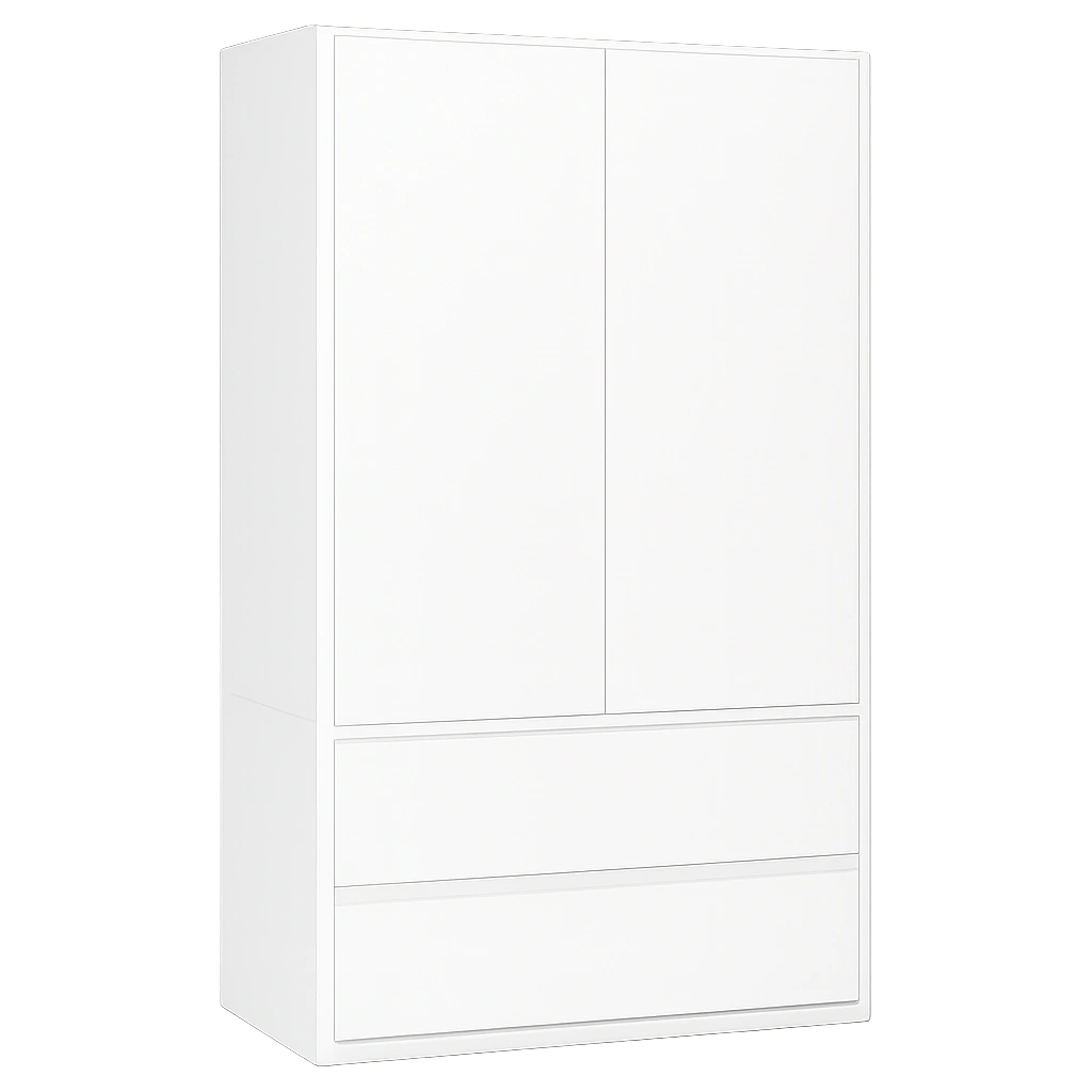 Moderner Kleiderschrank Weiß mit 2 Türen und 4 Fächern für Schlafzimmer
