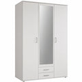 Moderner Drehtürenschrank Karl, 3-türig, Weiß mit Spiegel, 120x195x55 cm