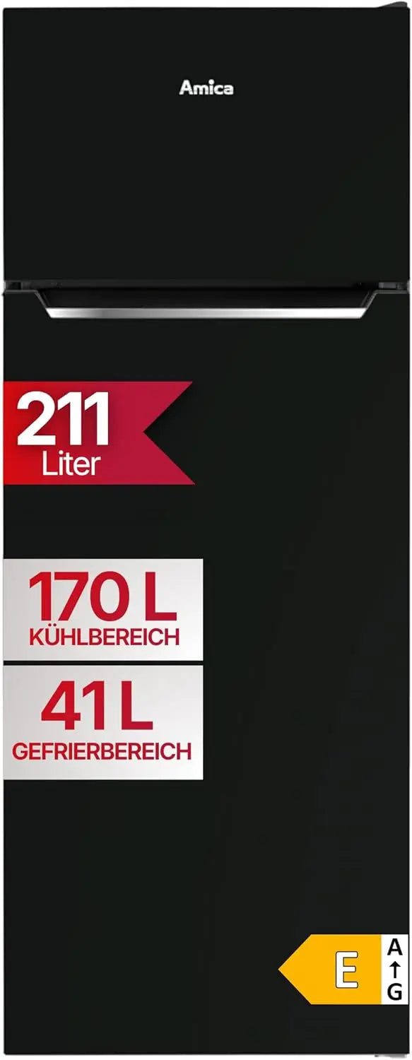 Amica Kühl-Gefrierkombination Beleuchtung 144, 211 L, freistehend, Schwarz, 144 × 54 × 55 cm