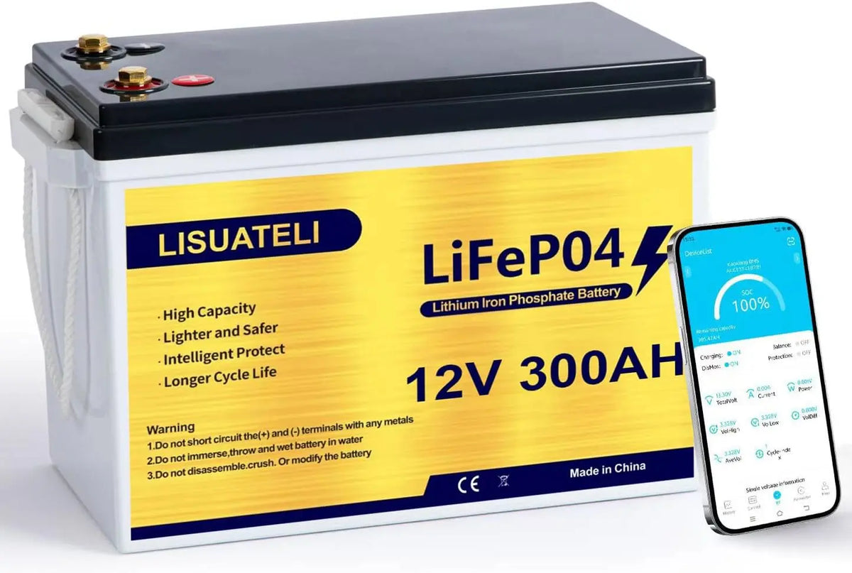 LISUATELI Akku LiFePO4, 3840 Wh, 300 Ah, 12 V, Bluetooth