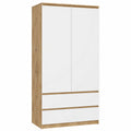 Moderner Kleiderschrank mit Schubladen und Regalböden, 90 cm, Eiche Artisan/Weiß