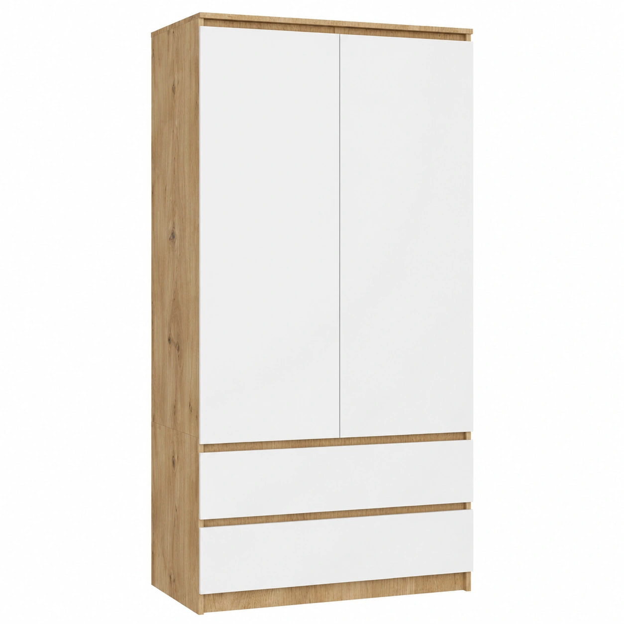 Moderner Kleiderschrank mit Schubladen und Regalböden, 90 cm, Eiche Artisan/Weiß