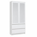 Moderner weißer Kleiderschrank mit Spiegel und Schubladen, 90 cm, für Schlafzimmer oder Kinderzimmer