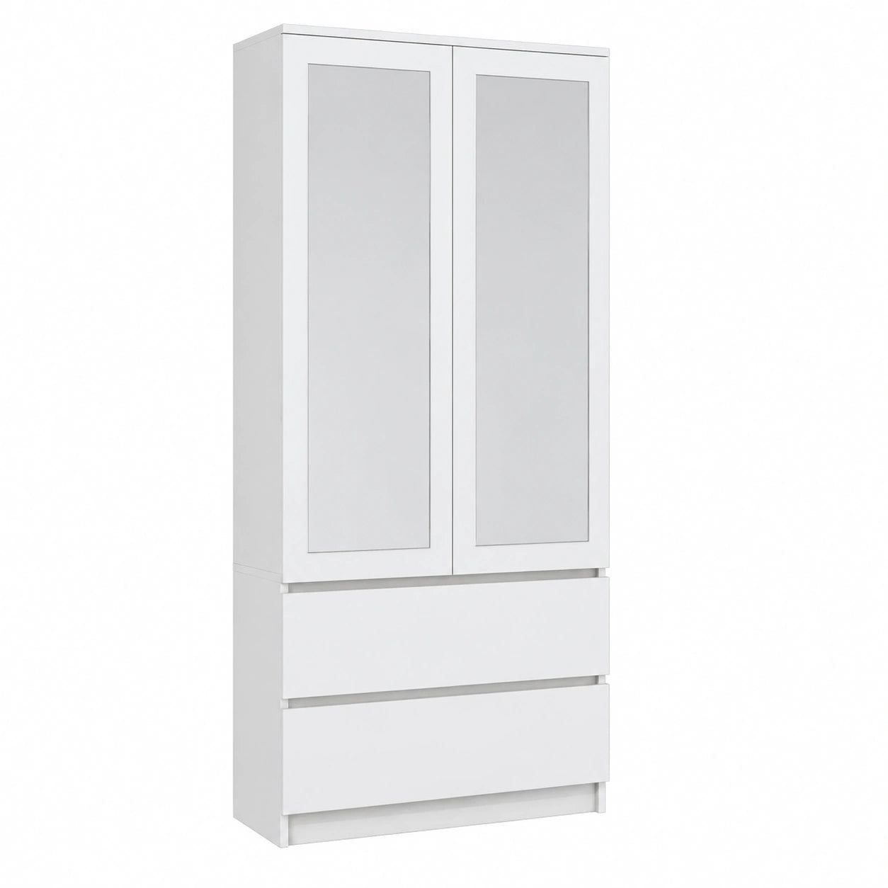Moderner weißer Kleiderschrank mit Spiegel und Schubladen, 90 cm, für Schlafzimmer oder Kinderzimmer