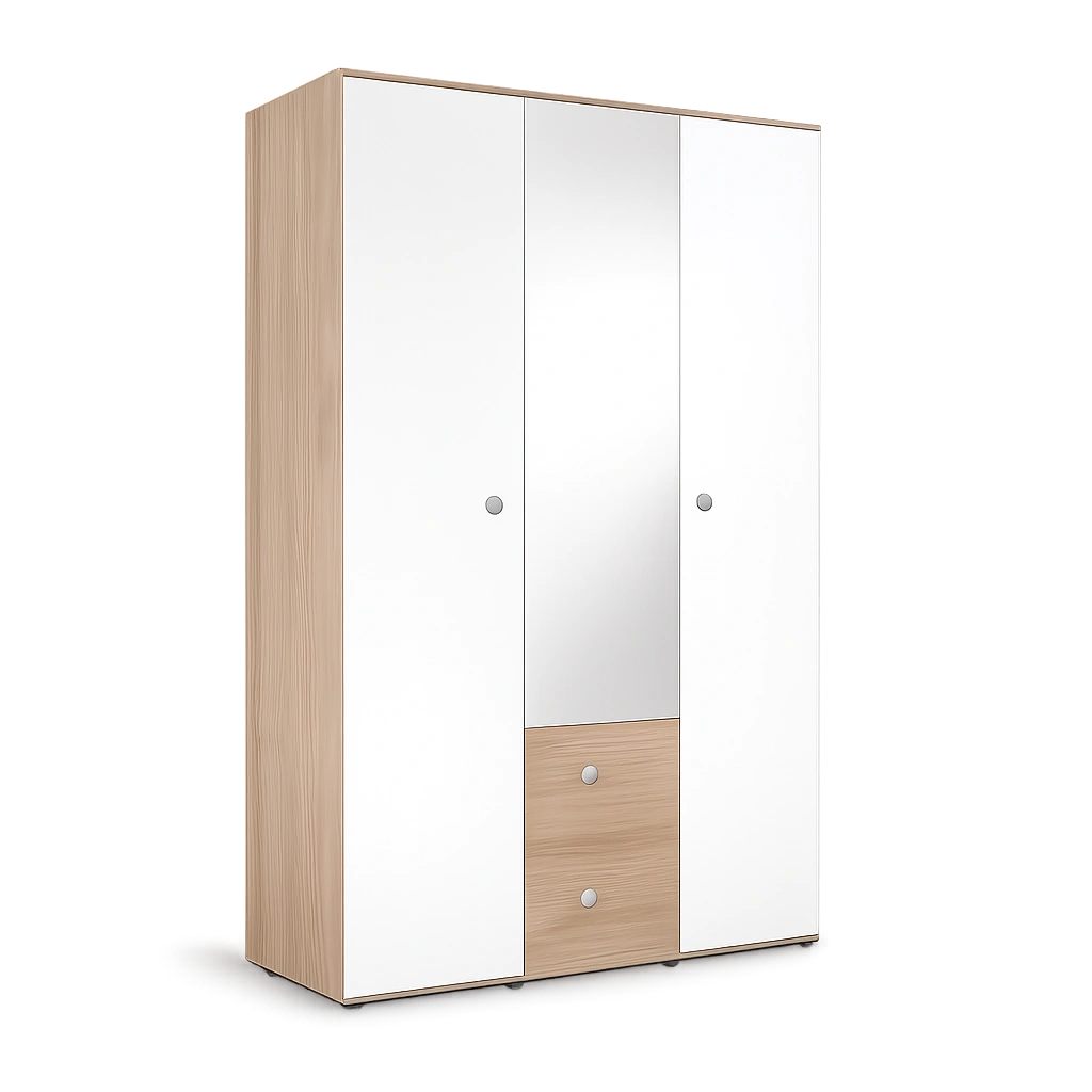 Moderner 3-türiger Babyzimmer-Kleiderschrank - Viel Stauraum in Eiche Sonoma und Weiß, 115 x 190 x 52 cm