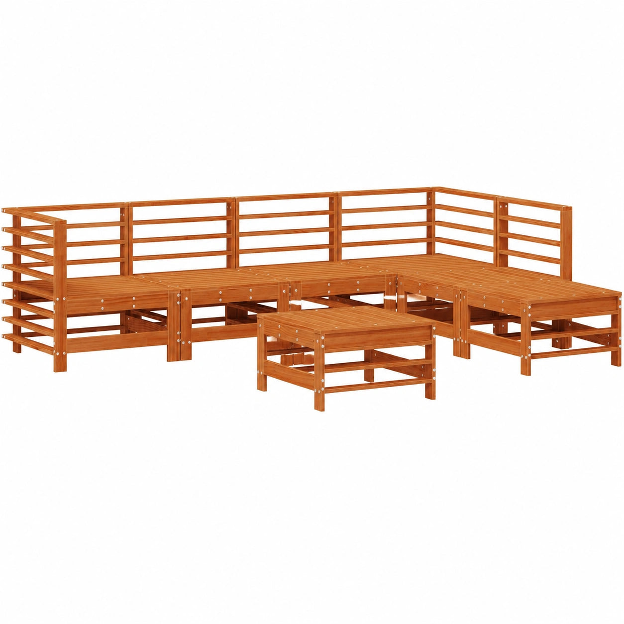 7-teiliges Garten-Lounge-Set aus massivem Kiefernholz in Wachsbraun von vidaXL, bequeme und moderne Outdoor-Möbel