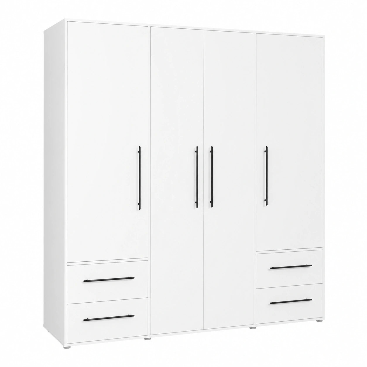 Moderner 3-türiger Kleiderschrank mit Schubladen und Regalen, weiß, 206x59x200 cm