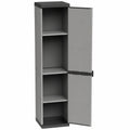 Robuster PVC-Kunststoffschrank mit 1 Tür und 3 Regalböden, einfach montierbar, für Innen- und Außenbereich, 34x40x165 cm, Grau/Schwarz