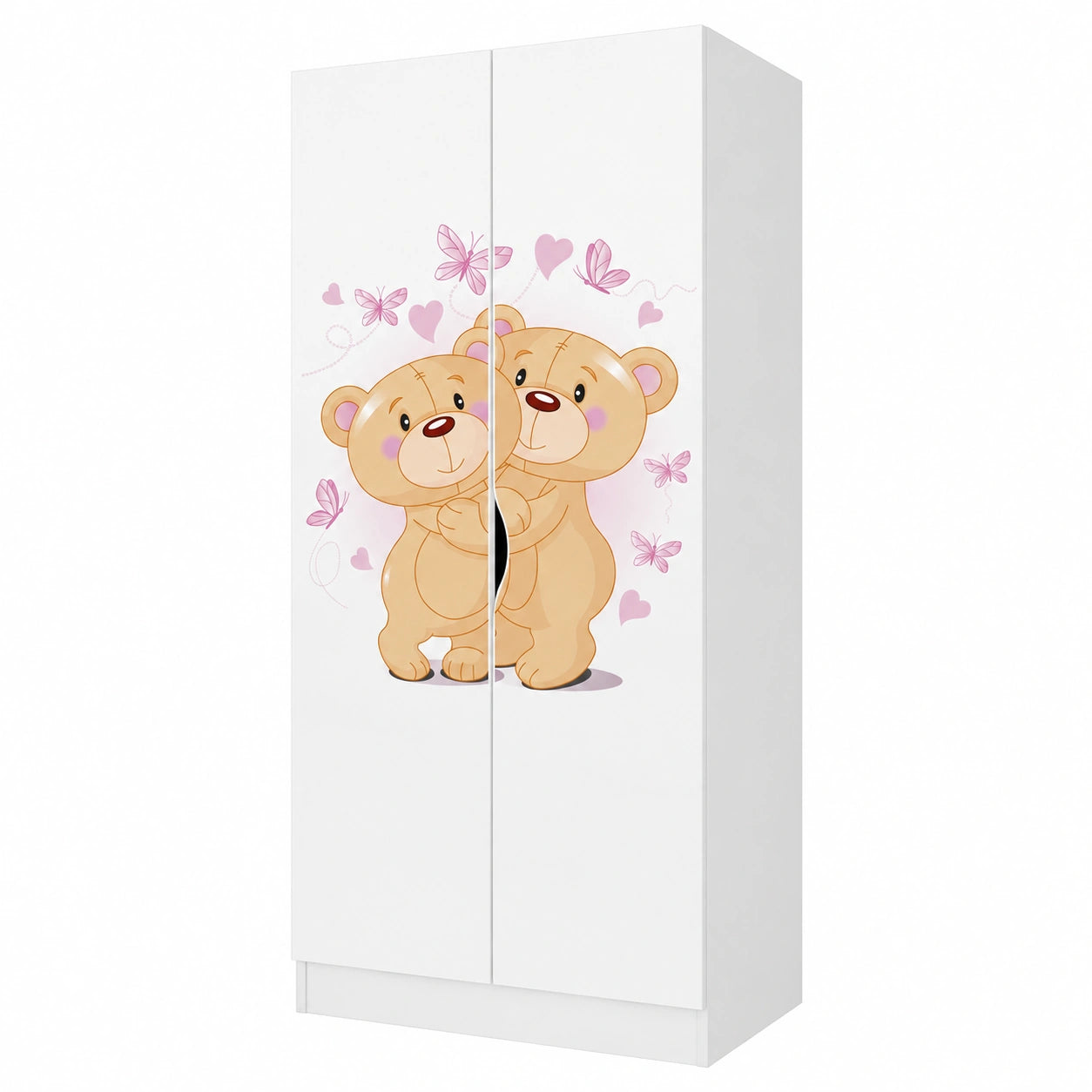Leomark Kinderschrank Weiß - Schwebetürenschrank Roma mit Bärenmotiv, 70x42,5x161,5cm