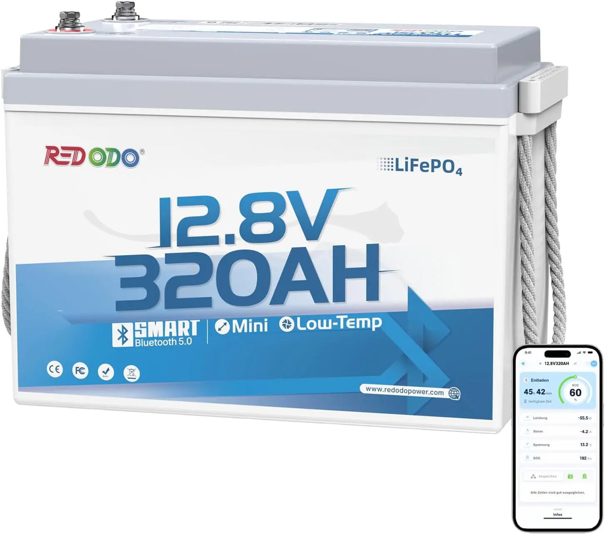 Redodo Akku B190, 320 Ah, 12 V, Bluetooth, IP65
