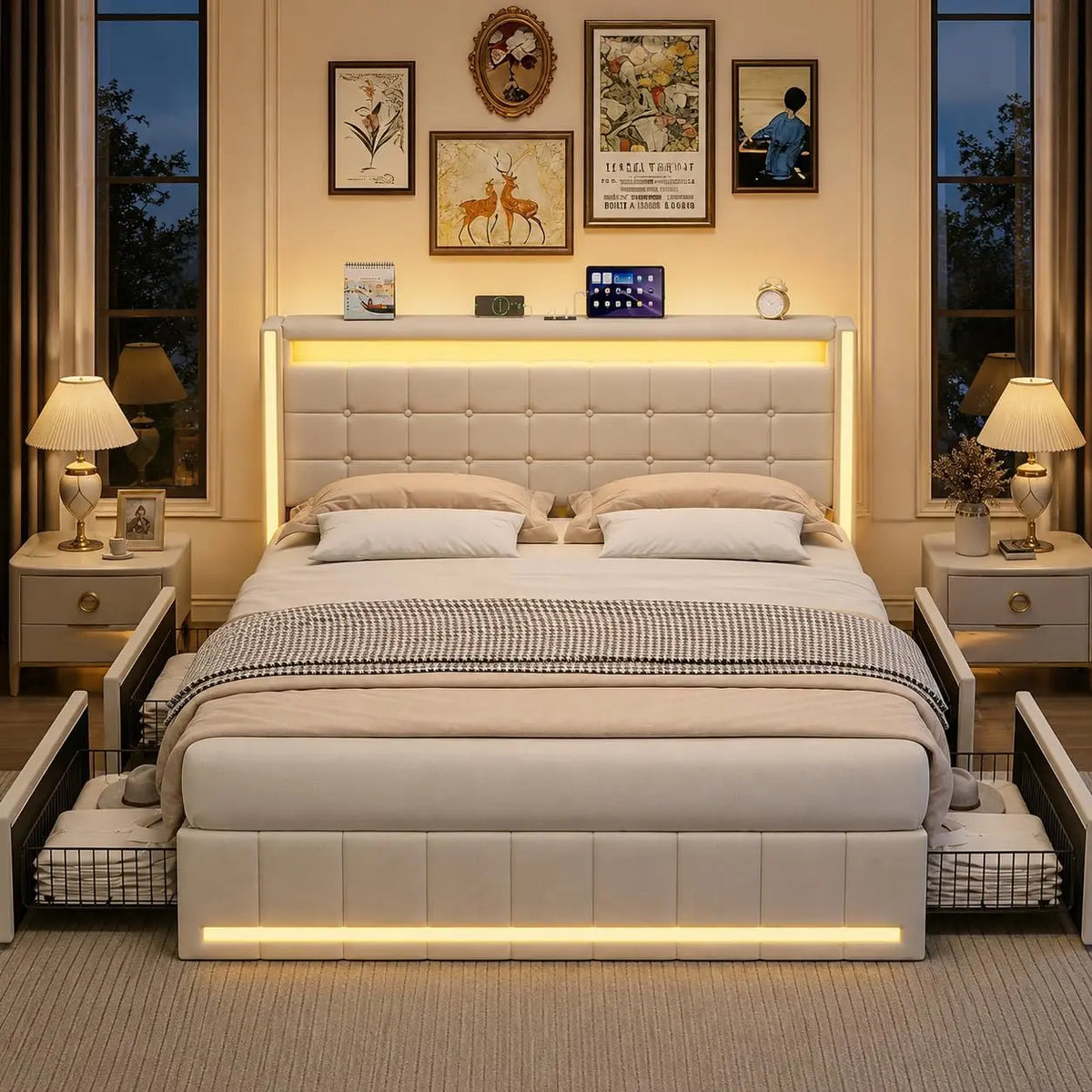 BRILVERDE Bett 180x200, Beige, 180 × 200 cm