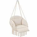 Boho Hängesessel mit dicken Kissen und Quasten, 80 cm Durchmesser, für Garten, Balkon und Wohnzimmer - beige