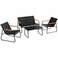 Juskys Gartenmöbelset Genua 4-teilig – Anthrazit, Outdoor Essgruppe mit Armlehnen, Tisch & Bank, langlebiges Textil, wetterfestes Stahlgestell