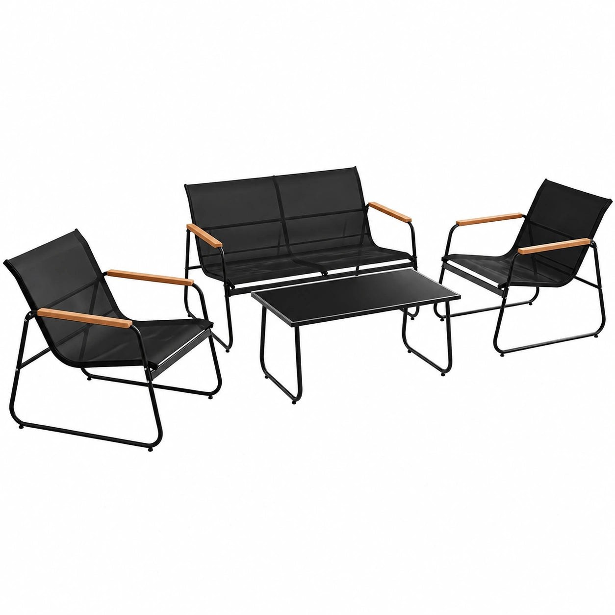 Juskys Gartenmöbelset Genua 4-teilig – Anthrazit, Outdoor Essgruppe mit Armlehnen, Tisch & Bank, langlebiges Textil, wetterfestes Stahlgestell
