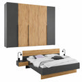 Stella Trading ASKA Doppelbett-Set in Graphit und Eichenoptik - 2-teilig: Kleiderschrank & Bettrahmen
