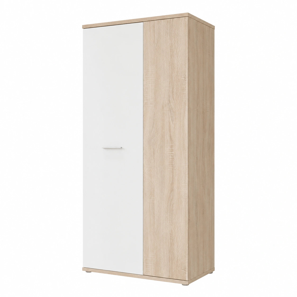 FORTE NET106 Mehrzweckschrank, 2-türig, Weiß mit Sonoma Eiche Dekor, 69x179x35 cm