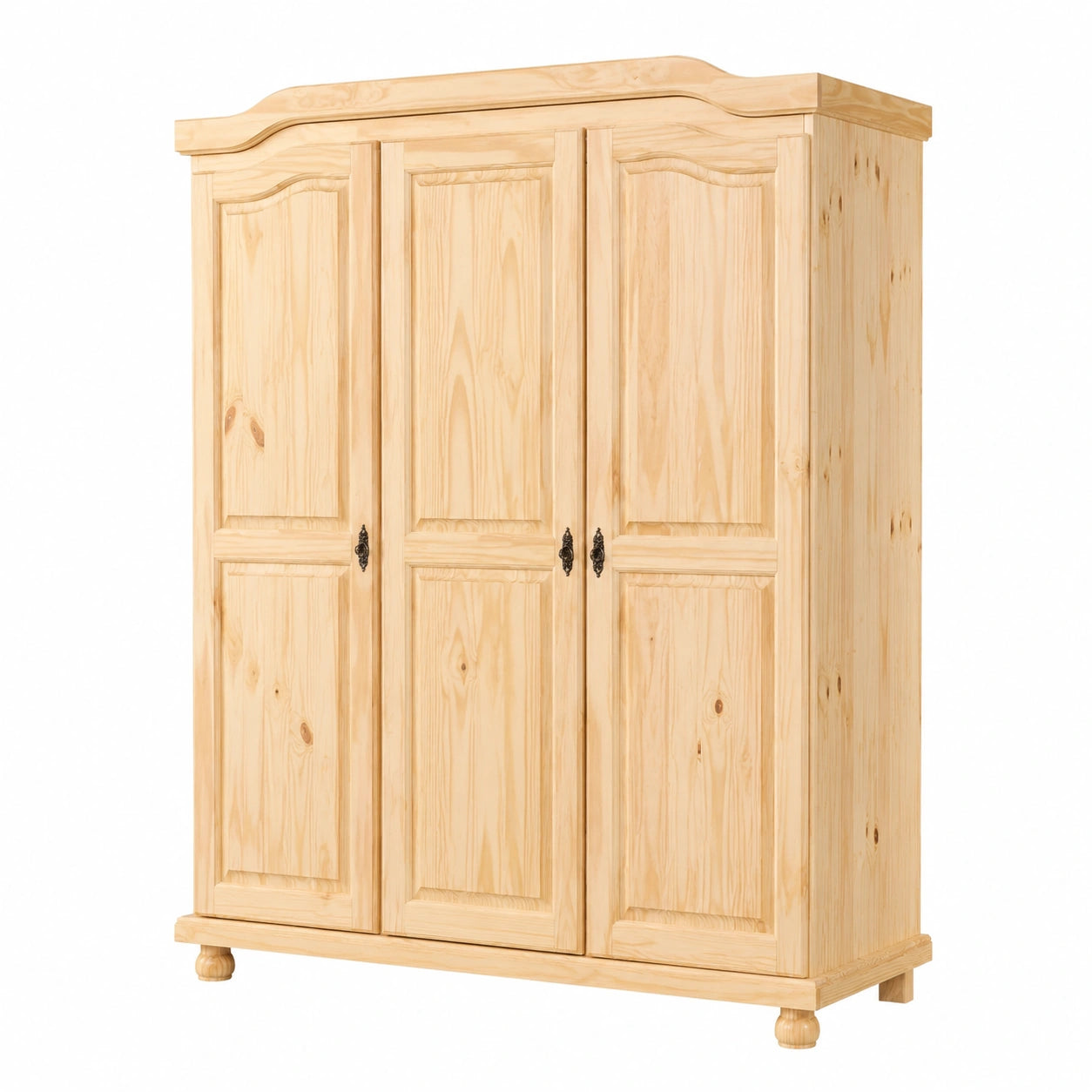 Massiver Kleiderschrank aus Kiefernholz, 3-türig, natur lackiert, Landhausstil