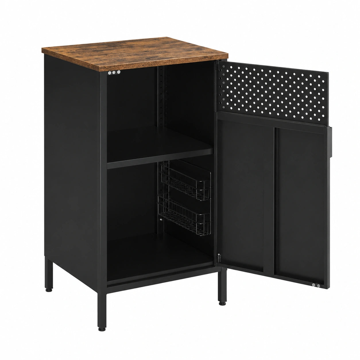 Vintage Metallschrank mit Doppeltür und verstellbaren Einlegeböden, 40 x 42,5 x 76 cm, braun-schwarz