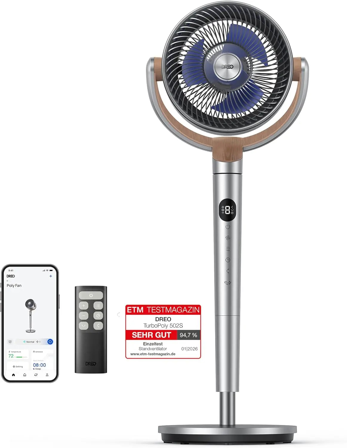 DREO Standventilator, WLAN, 23 dB, Timer