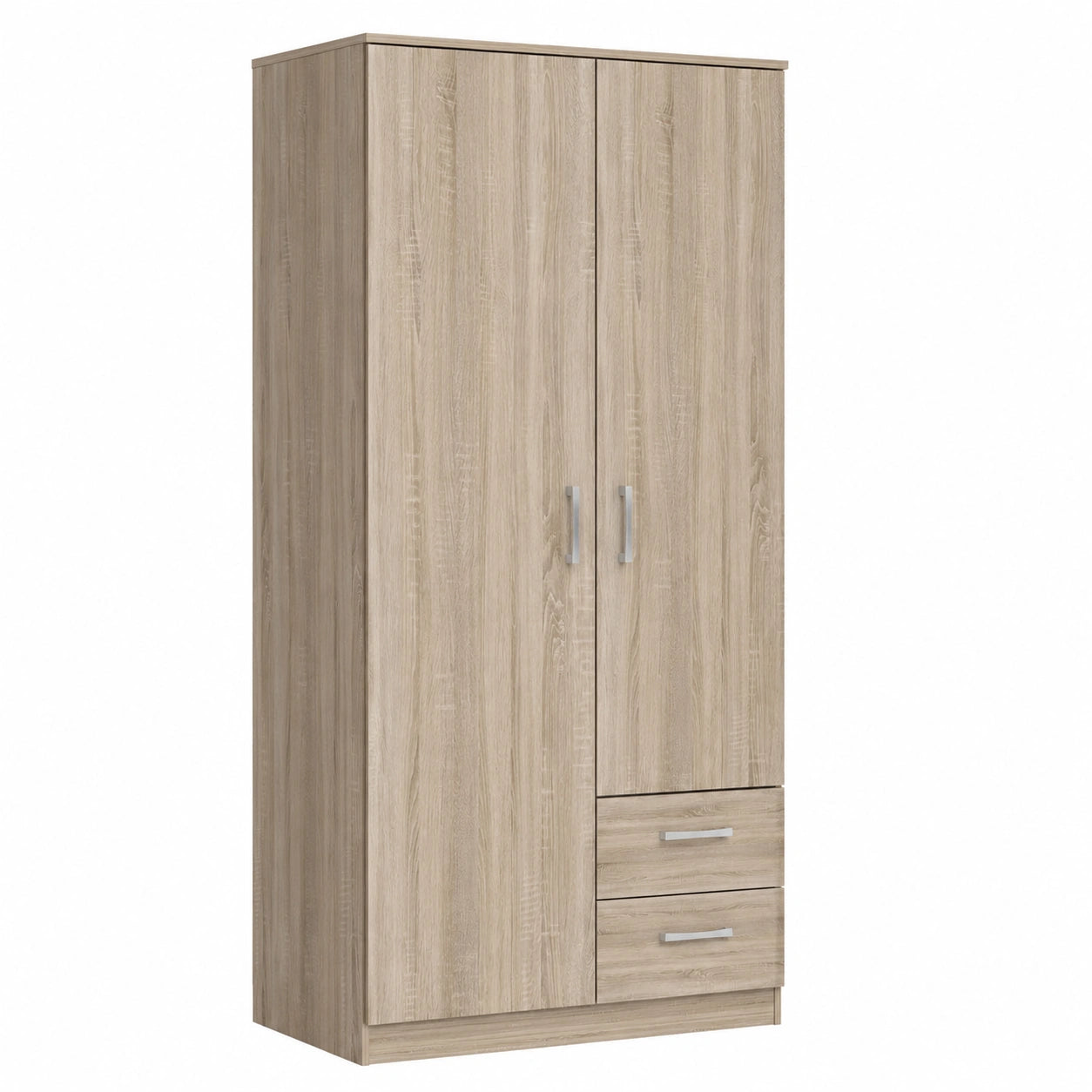 Kompakter FORTE NIKO Kleiderschrank, 2-türig mit Schubladen, Sonoma Eiche, 82x185x53 cm