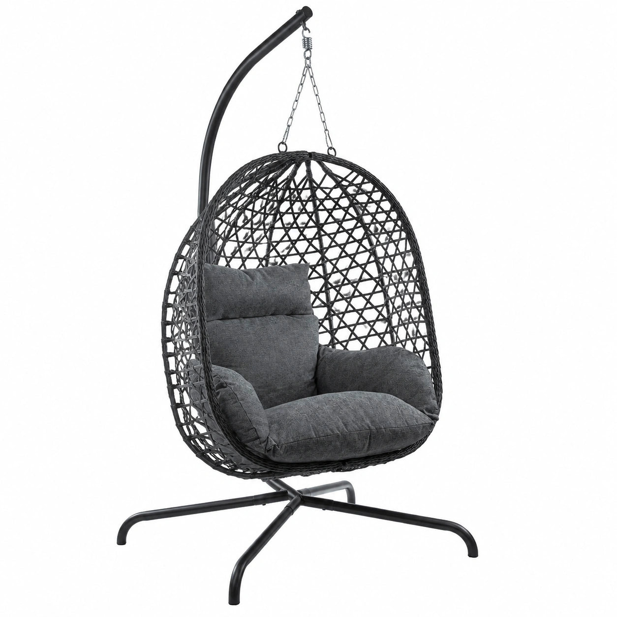 Rattan Hängesessel mit Gestell für drinnen & draußen, gemütlicher Relax-Stuhl, 120kg Tragkraft, Grau
