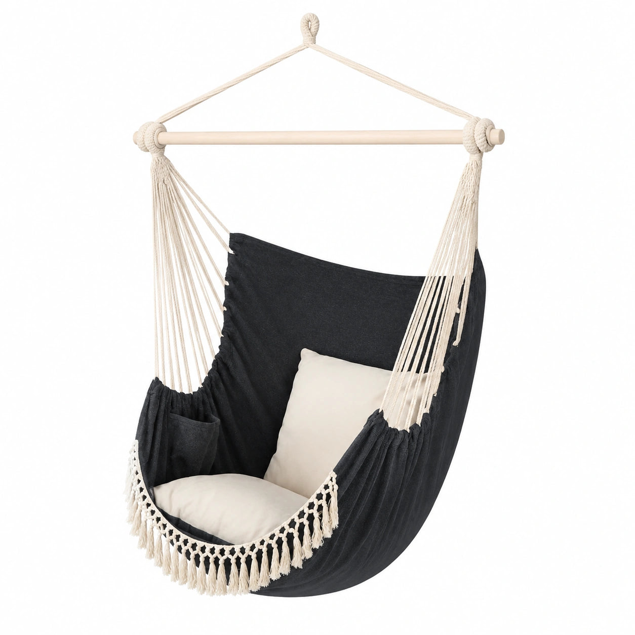 Chihee Hängesessel mit Kissen und Stahlstange, 500 Pfund Kapazität, Boho-Stil für drinnen und draußen