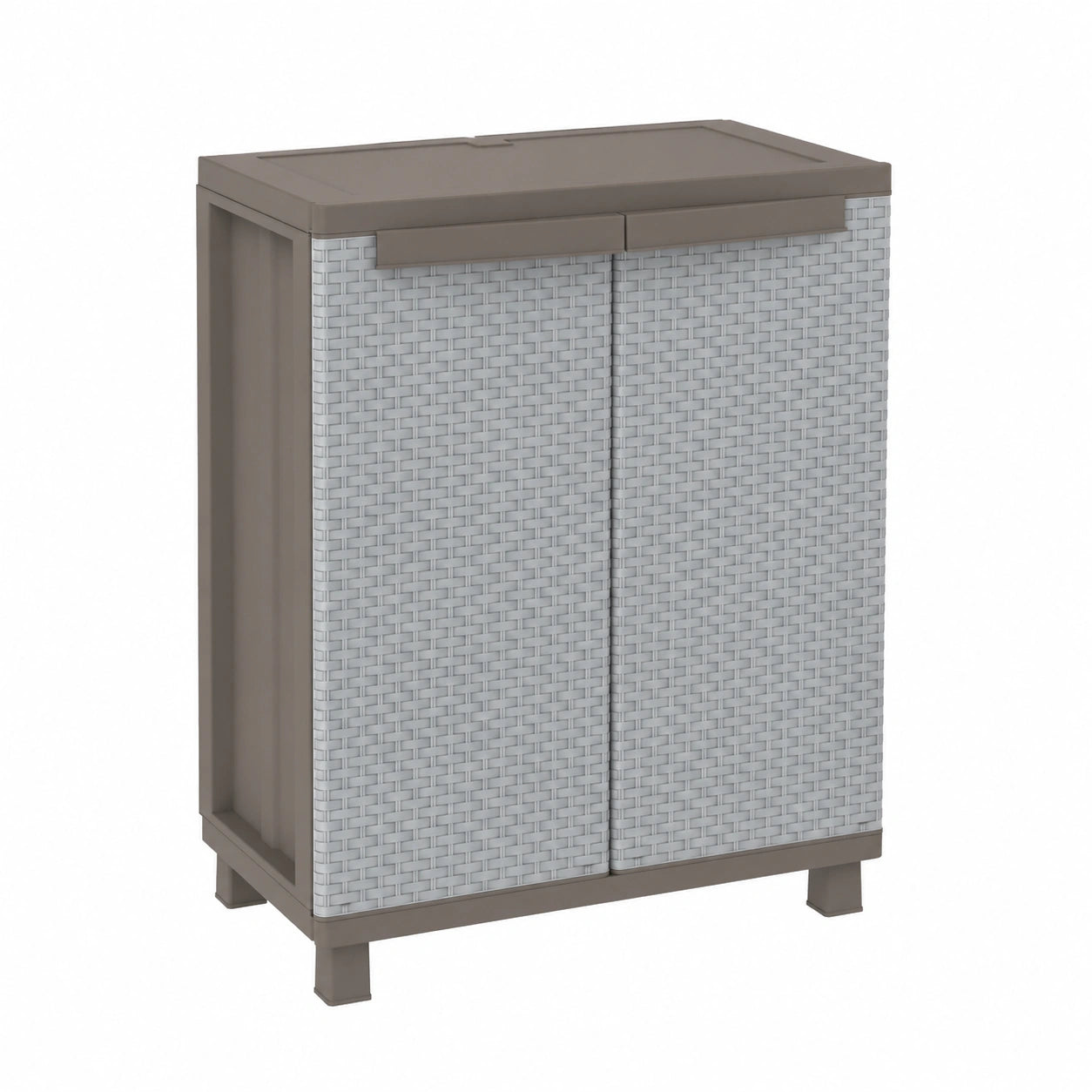 Rattan-Schrank mit Doppeltüren, verstellbarem Regal, innen/außen, Taubengrau, 68x37,5x91,5 cm