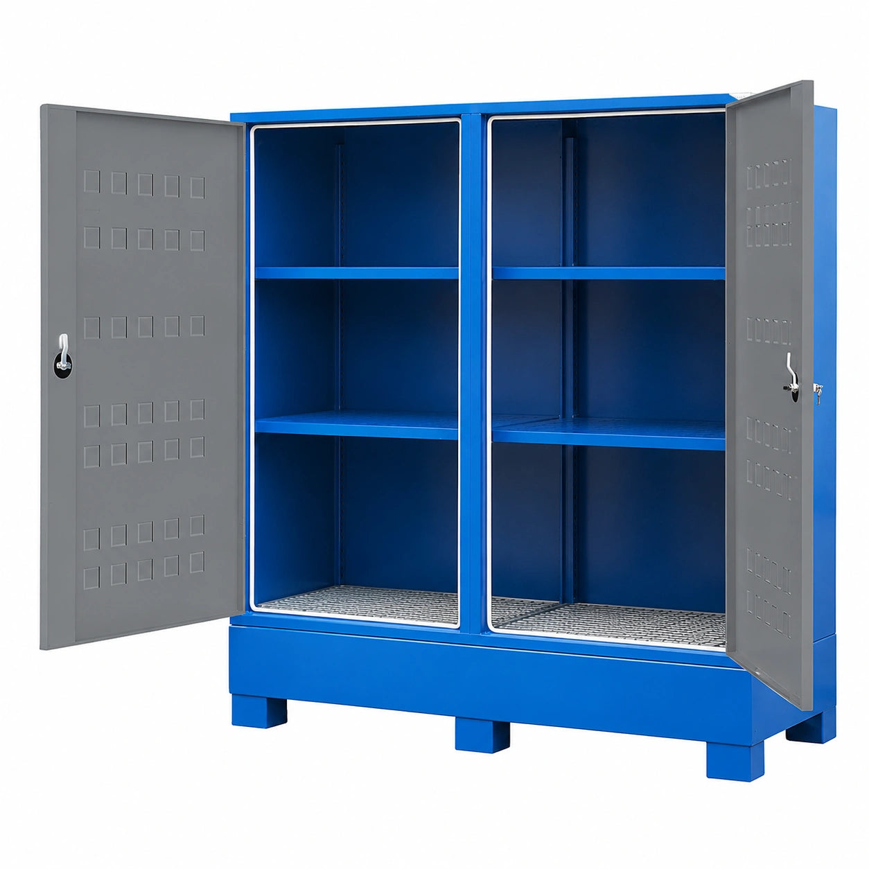 Blauer Stahlschrank für Gefahrstoffe mit natürlicher Belüftung, 1700x1800x700 mm, geeignet für Kleingebinde
