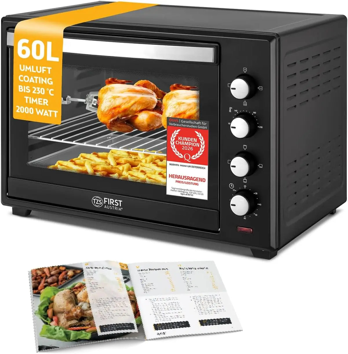 TZS First Austria Einbaubackofen, 2000 W, 60 L, Timer