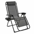 Ergonomischer Liegestuhl Set mit Getränkehalter, Verstellbare Lehne & Kopfstütze, Strapazierfähiger Textilene-Bezug, Robustes Stahlgestell, Ideal für Terrasse, Garten & Camping (Grau)