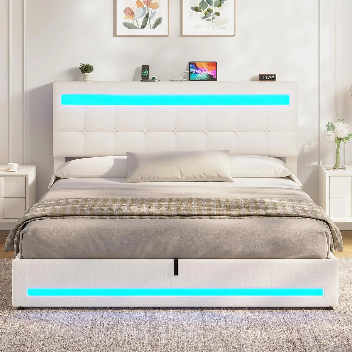 AOGLLATI Bett Polsterbett 160, Beige, 160 × 200 cm