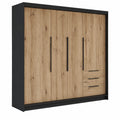 Geräumiger 4-türiger Kleiderschrank KLARI mit Schubladen und Kleiderstange, 200 x 215 cm