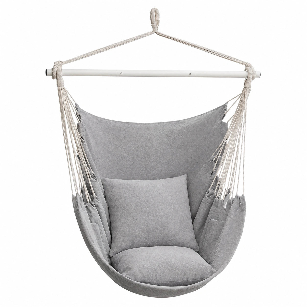 Ergonomischer Hängesessel mit Kissen, belastbar bis 150 kg, für Innen- und Außenbereich, stilvolles Taubengrau
