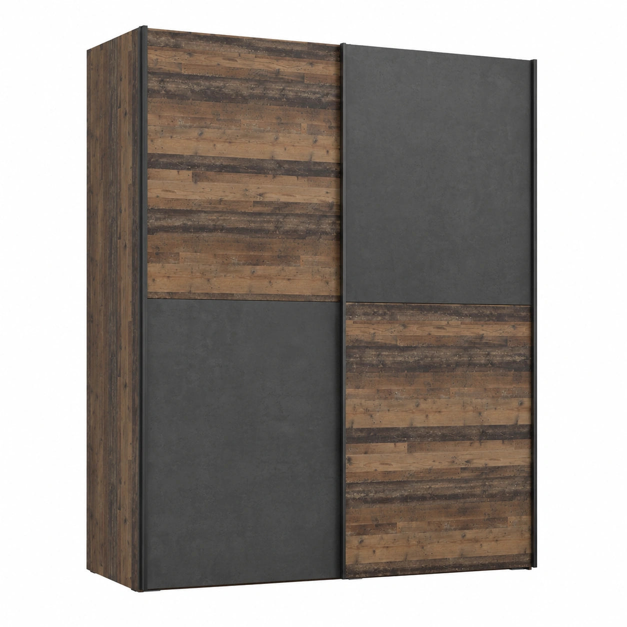 Moderner Industrial Kleiderschrank 170 cm, 2-türig, Vintage-Holzdekor und Betonoptik