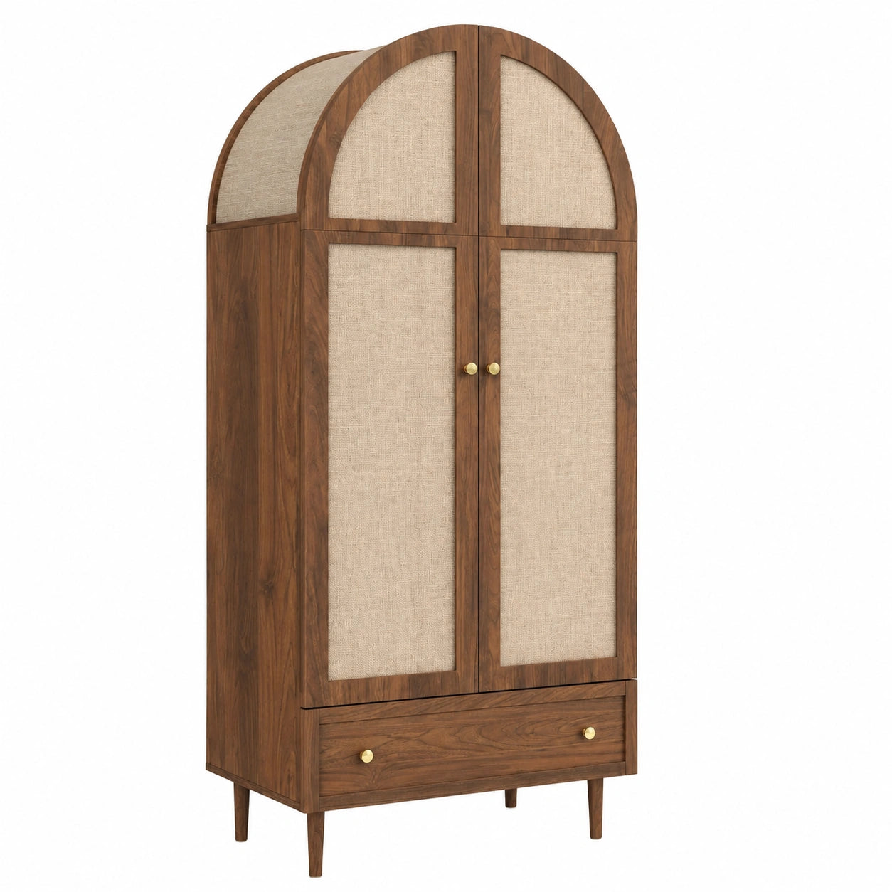 Moderner Stoff-Kleiderschrank mit Holzfüßen und Schublade, vielseitiger Stauraum für Schlafzimmer und Ankleidezimmer