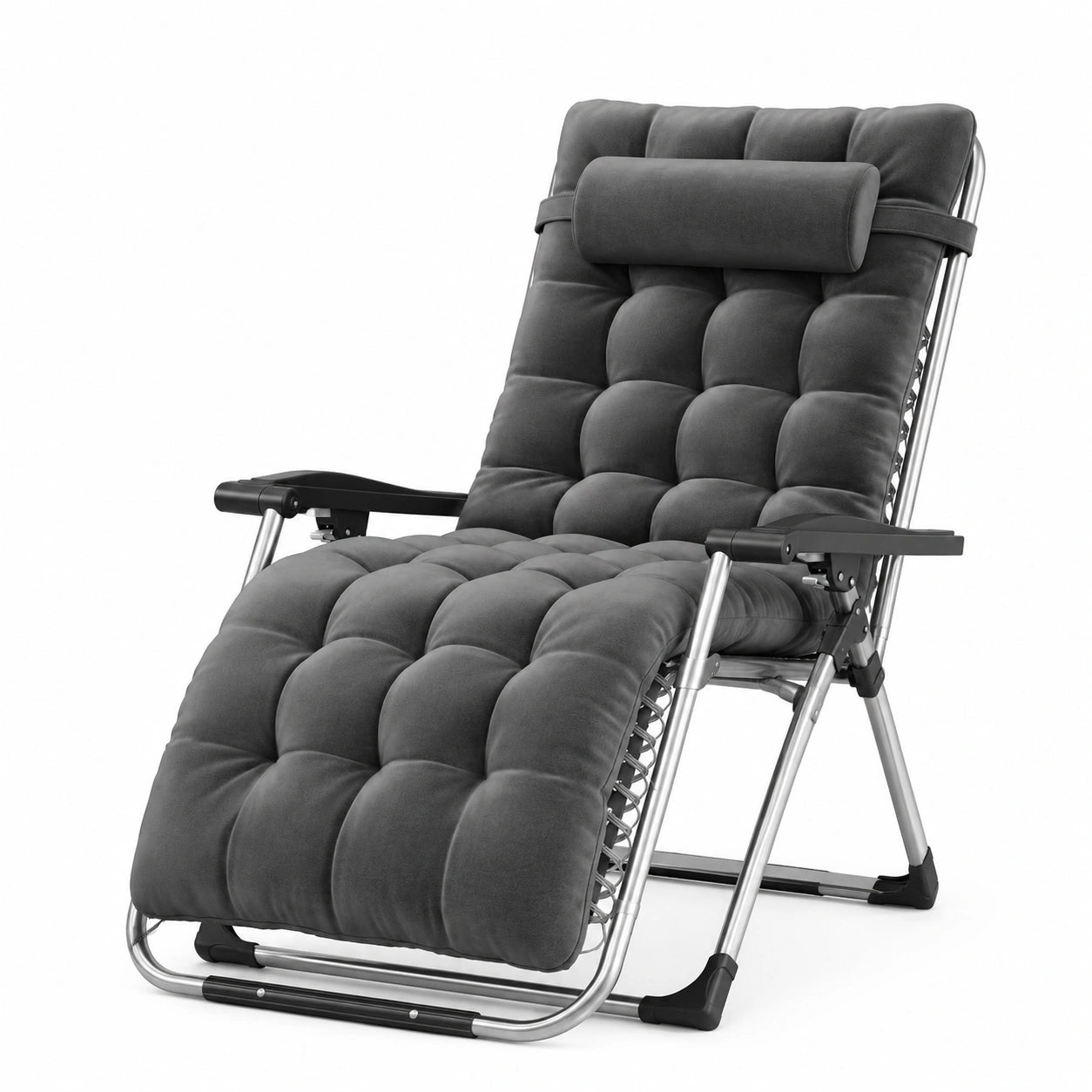 KESSER® Klappbare und Wetterfeste Sonnenliege, Ergonomisch mit Verstellbarer Lehne, Belastbar bis 200kg, Inklusive Nackenkissen und Getränkehalter, Anthrazit