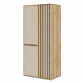 Moderner 2-türiger Kleiderschrank mit Lamellendesign, Eiche Mauvella/Kashmir Beige, 84x200x54 cm