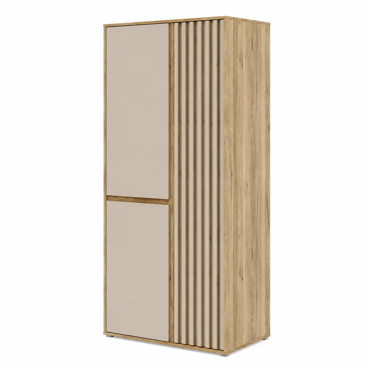 Moderner 2-türiger Kleiderschrank mit Lamellendesign, Eiche Mauvella/Kashmir Beige, 84x200x54 cm