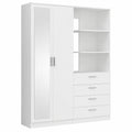 Moderner Kleiderschrank DEWANIA 160, Weiß, mit Spiegel und offenen Regalfächern